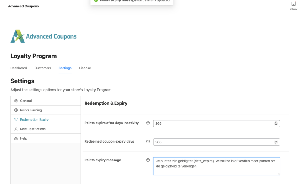 Hoe lang zijn de punten van je loyaliteitsprogramma geldig, dat geef je eenvoudig hier aan