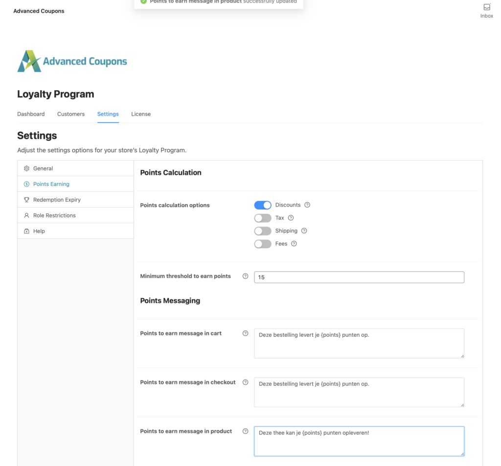 Wanneer verdient de klant punten