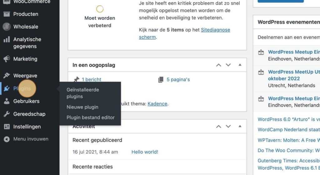 stap 1 klik op plugins